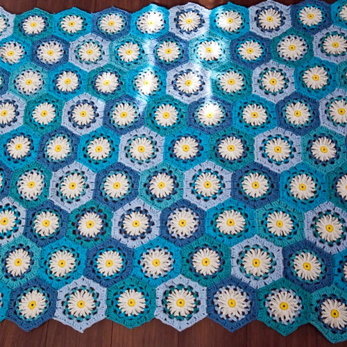 かぎ針編み チェック モチーフ編み❁青空のメモリー❁手作り/編み物/鍵