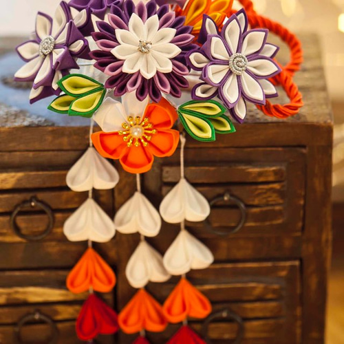 つまみ細工〉かんざし簪/櫛髪飾り/剣花☆紫色☆日本髪和装花火卒業式