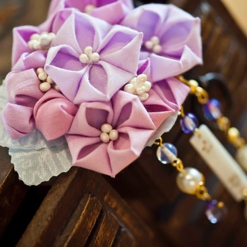 ベビーヘアクリップハンドメイドヘアピンヘアゴム紫陽花リボン