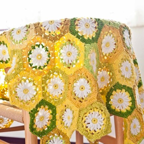 ハンドメイドかぎ針編み お花 モチーフ編み ひざ掛け❁ 黄/緑❁手作り