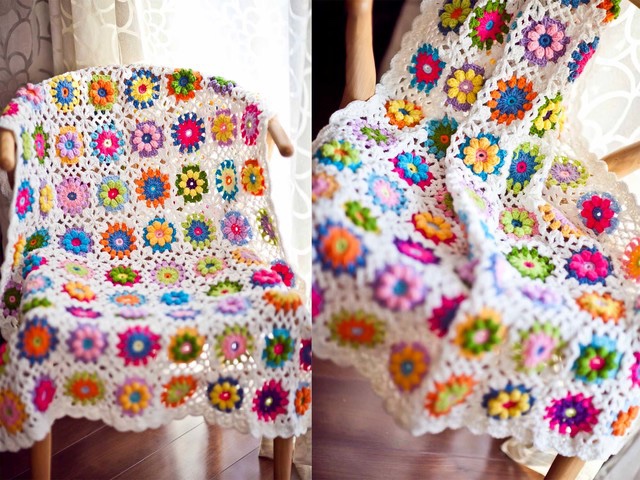 ご確認用。ぷっくり。お花のモチーフ編み ブランケット 約105cm×75cm ご確認用。ぷっくり。お花のモチーフ編み ブランケット 約105cm×75cm