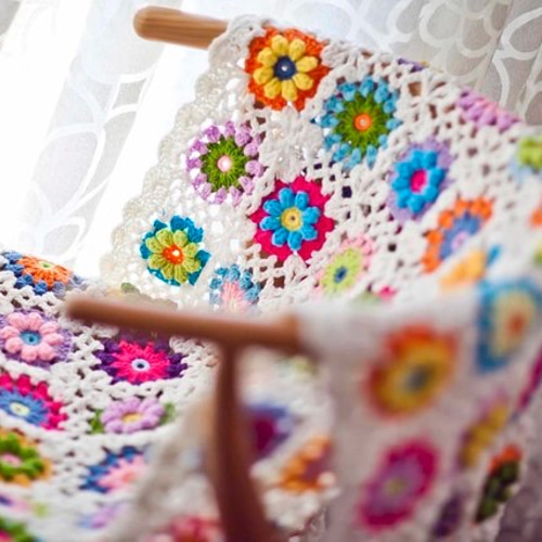 かぎ針編み お花 モチーフ ひざ掛け❁ポップコーン【アクリル