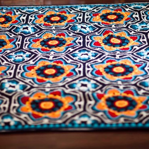 C426 手編みマルチカバー ブランケット モチーフ編み 大判 曼陀羅