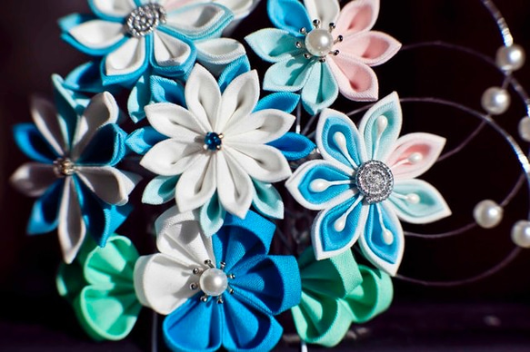 つまみ細工〉かんざし簪/櫛髪飾り/剣花☆勿忘草☆日本髪和装成人式卒業