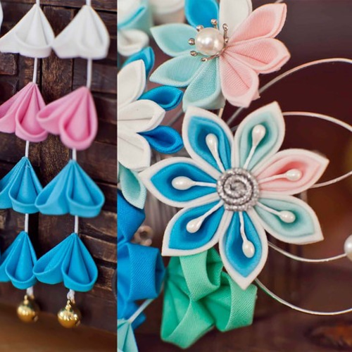 つまみ細工〉かんざし簪/櫛髪飾り/剣花☆勿忘草☆日本髪和装成人式卒業