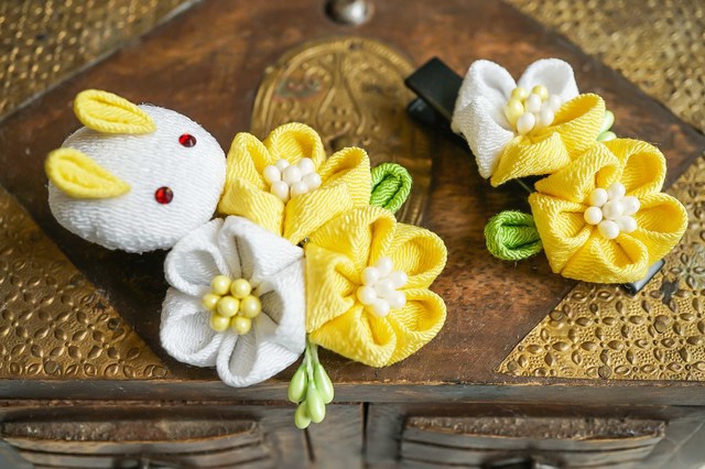つまみ細工〉ハンドメイド髪飾り 梅/桜/☆ウサギ兔うさぎ
