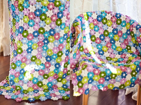 アジサイ（紫陽花）❁かぎ針編み お花モチーフ編み❁編み物/かぎ針編み/鍵編み★ソファーカバー膝掛け/母の日 2枚目の画像