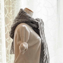 フード付きマフラー・スヌード★ウール/グレー★冬・あたたかい・手編み＊クリスマスプレゼントXmas 5枚目の画像