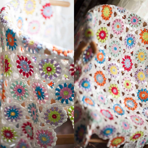 かぎ針編み お花 モチーフ編み 膝掛け❁いちごパフェ❁手作り/編み物