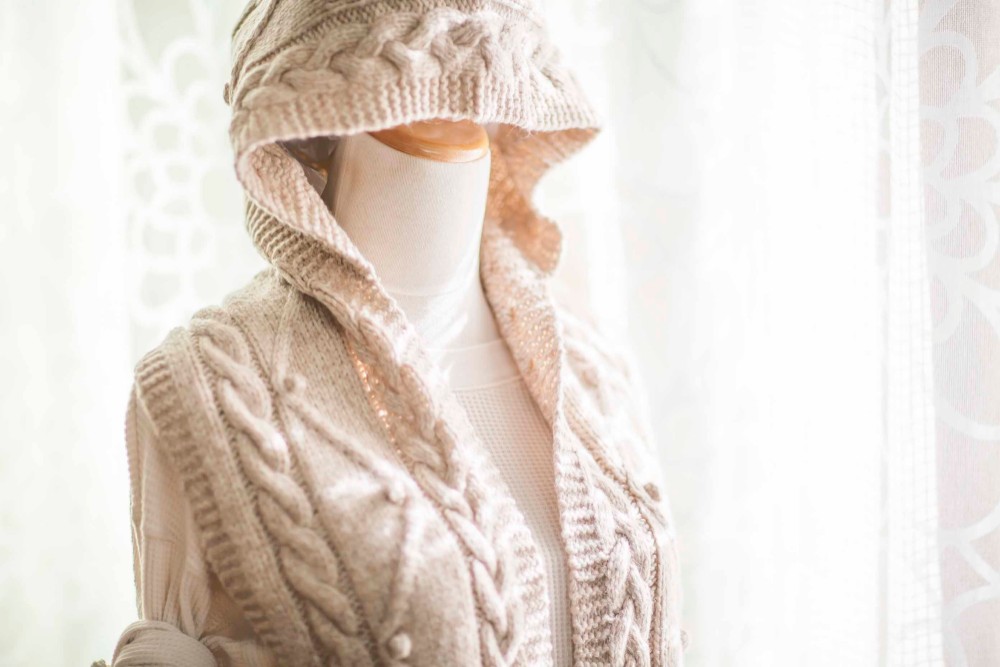 フード付きマフラー・スヌー★ウール+モヘヤ★亜麻色★冬・あたたかい・手編み＊クリスマスプレゼントXmas