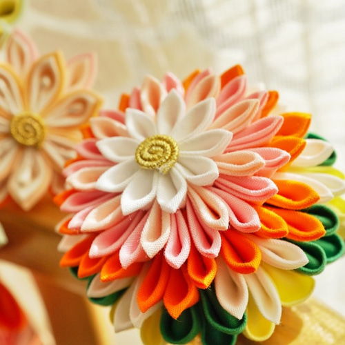 つまみ細工〉かんざし簪/櫛髪飾り/剣花 2点セット☆ピンク☆本髪和装