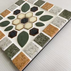 タイルの鍋敷：幾何学模様～ナチュラルつぶつぶタイル3色枠 2枚目の画像