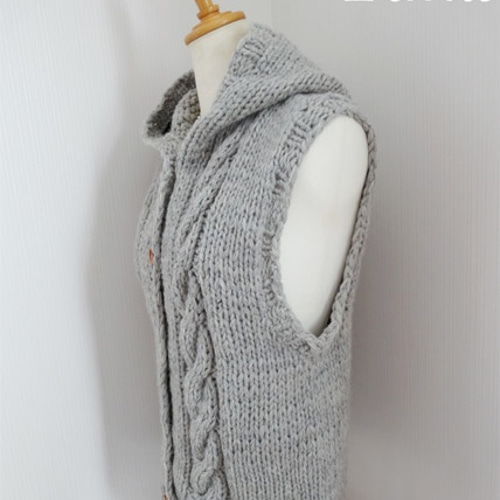 ニット/セーター手編みフード付手編みのケーブル編みウールベスト