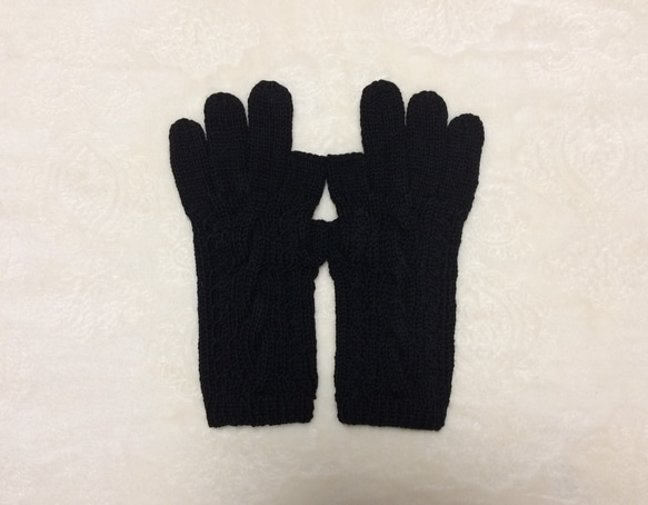 【受注制作】メンズスマホ対応手袋メリノウール100%黒 2枚目の画像