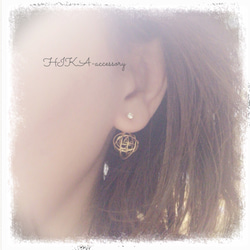 *一粒クリスタル ♡ wire ball pierce*  【GOLD】 2枚目の画像