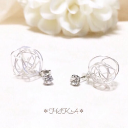 *一粒クリスタル ♡ wire ball pierce*  【silver】 3枚目の画像