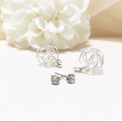 *一粒クリスタル ♡ wire ball pierce*  【silver】 4枚目の画像