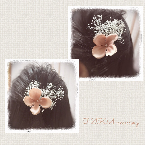 *Flower head dress*            antique pink × かすみ草の蕾White 1枚目の画像