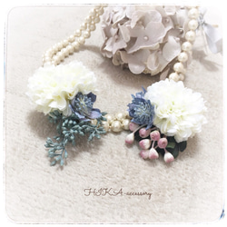 *cottonpearl necklace × flower corsage* 【White】 1枚目の画像