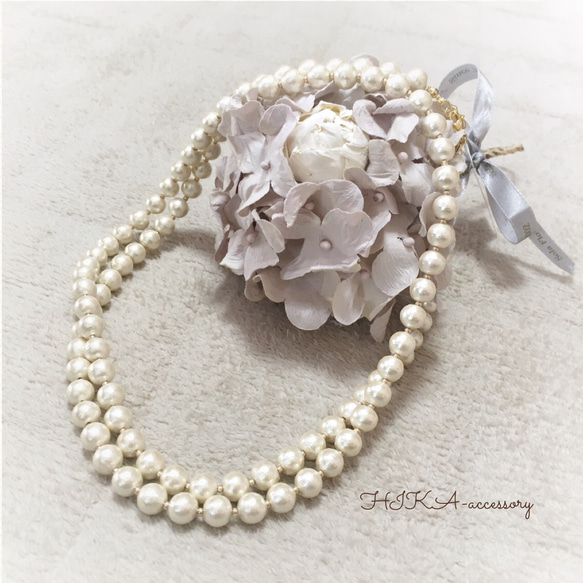 *cottonpearl necklace × flower corsage* 【White】 3枚目の画像