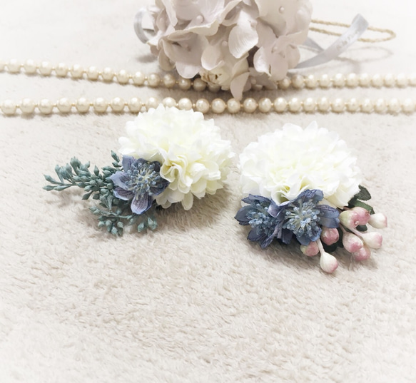 *cottonpearl necklace × flower corsage* 【White】 5枚目の画像
