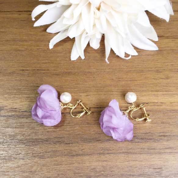 *flower fringe  earring*       【purple】 3枚目の画像