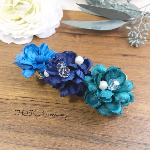 *flower barrette*         【blue×green】 1枚目の画像