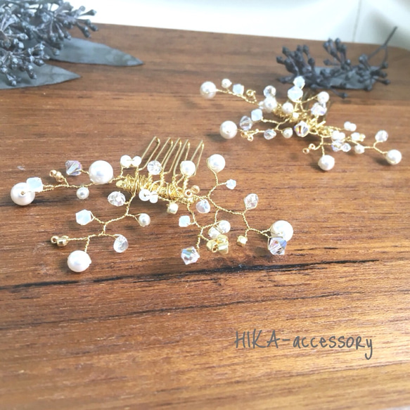 *wire beads accessory*   【hair comb】 1枚目の画像