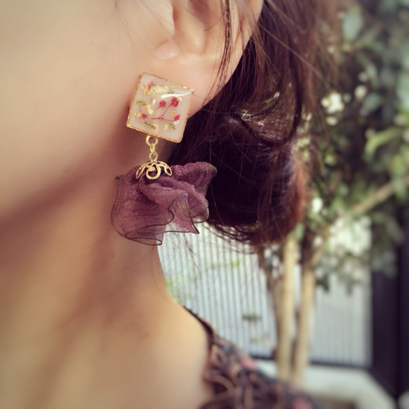 **botanical×chiffon earring**     【pink】 1枚目の画像