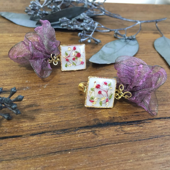 **botanical×chiffon earring**     【pink】 4枚目の画像