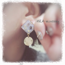 **cabochon pierce**         【baby's breath  ×gold plate】 2枚目の画像