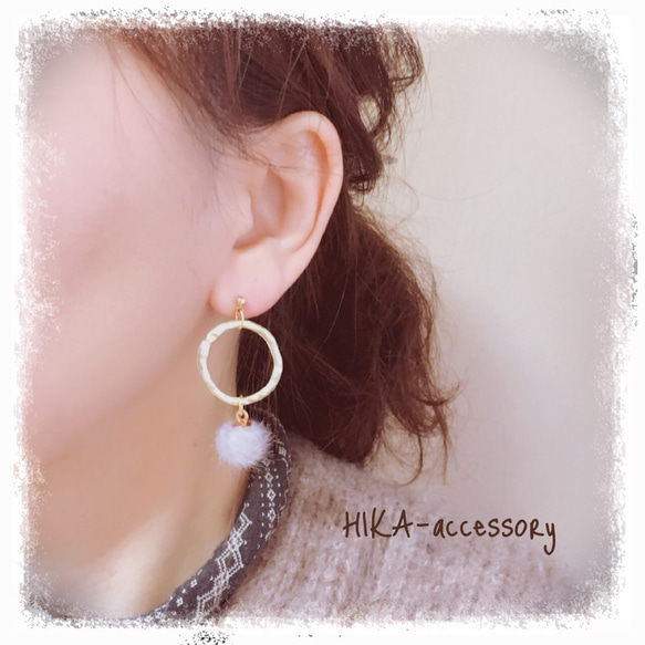 **fur×circle pierce**      【チタンポスト・イヤリング・14kgfに変更可】 2枚目の画像