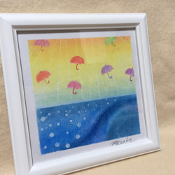 『雨上がり』傘 海 渦巻き あわ 光 パラソル 輝き （パステル画）額付き 1枚目の画像