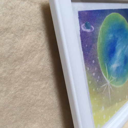 宇宙』 地球 土星 輝き パステル画 額付き タペストリー・壁掛け