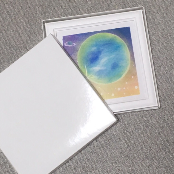 『宇宙』 地球 土星 輝き パステル画 額付き 4枚目の画像