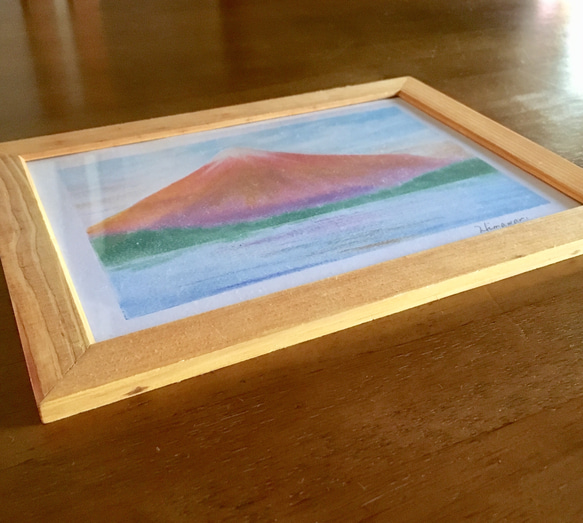 『朝焼け富士』 パステル画 額付き 2枚目の画像