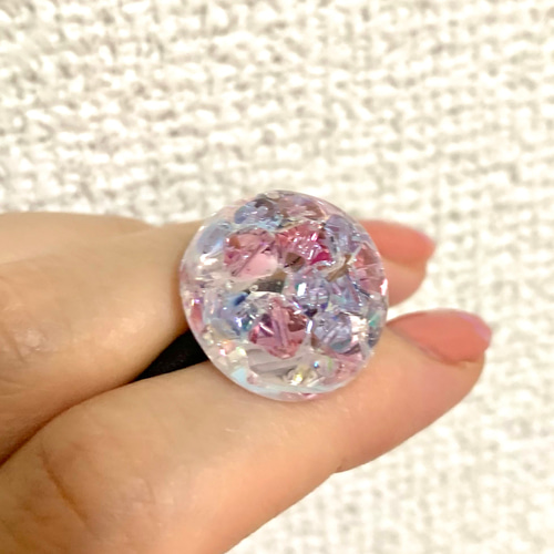 キラキラビジューピンクラウンドレジンヘアゴム