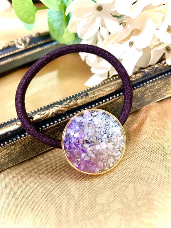 シェルのヘアゴム 紫のグラデーション レジン ヘアゴム qui 通販