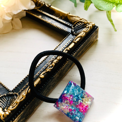 再販なし シェル入り 海 ハート レジン ヘアゴム 宝石風ヘアゴム×再販4 / 青 / 半球 / レジン / 海 ヘアゴム 華昇