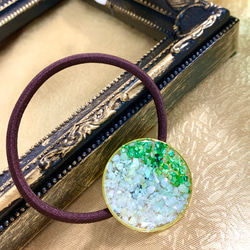 レジンヘアゴム 　三日月　シェル　濃淡　緑　グリーン レジンヘアゴム 三日月シェル濃淡緑グリーン