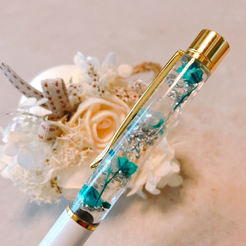 ボールペン　ハーバリウム　かすみ草　着色　青　水色　オレンジ　黄色　2本 セット ボールペン ハーバリウム かすみ草 着色 青 水色 オレンジ 黄色