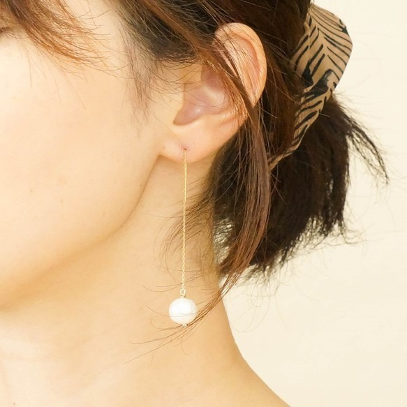 ⚫︎14kgf⚫︎棉珍珠小鏈耳環（6mm・10mm） 第2張的照片
