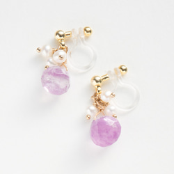 紫羅蘭色天然石夾式耳環(無洞耳環) 第1張的照片