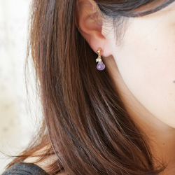 紫羅蘭色天然石夾式耳環(無洞耳環) 第2張的照片