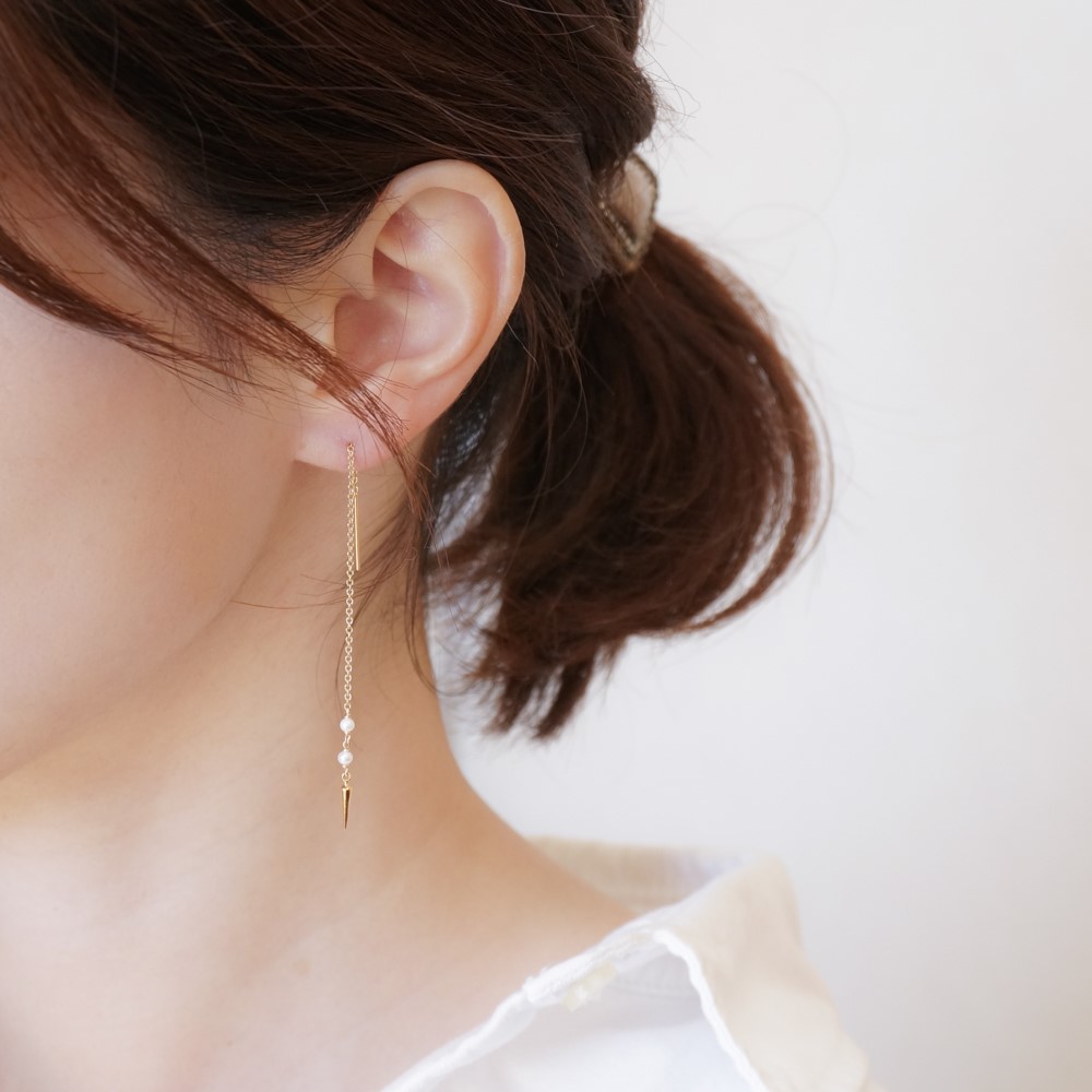 14kgf/スタッズチャームとパールのアメリカンピアス ピアス