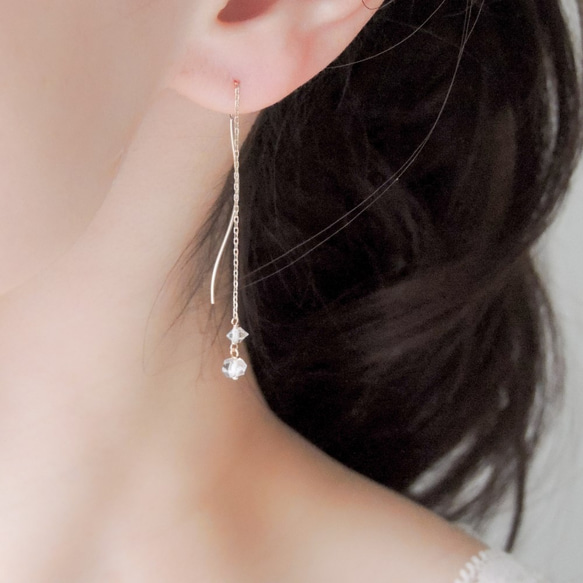 【新品】K10 / Herkimer鑽石Waveline美式耳環 第3張的照片