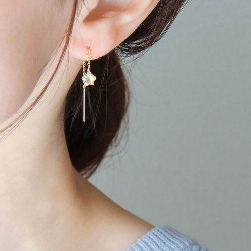 14kgf/小さなスターシトリンのショートアメリカンピアス ピアス