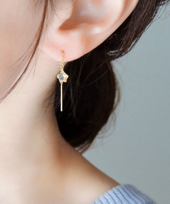 14kgf/小さなスターシトリンのショートアメリカンピアス ピアス
