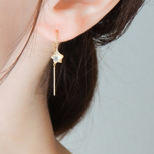 14kgf/小さなスターシトリンのショートアメリカンピアス ピアス
