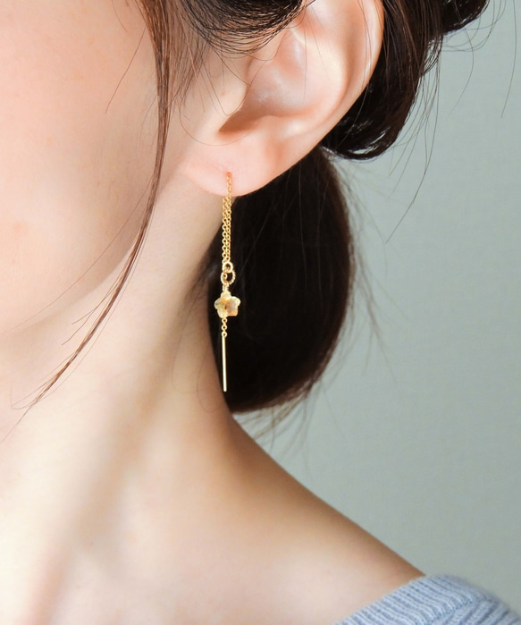 14kgf/小さなスターシトリンのロングアメリカンピアス ピアス（フック  